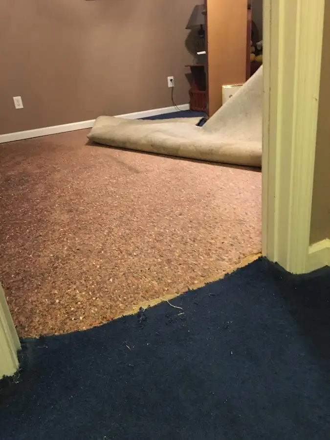Carpet pad removal revealing water damage during Drying & Dehumidification in Midway